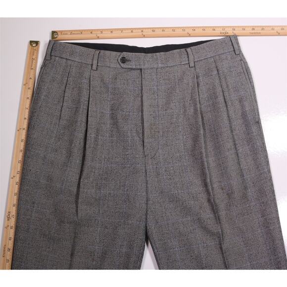 Brooks Brothers Gray Black Plaid Wool Fleece Pleated Dress Pants Trousers 38x28 - Picture 3 of 6